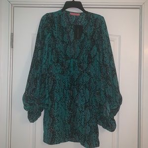 Signature Snake-Print Buttoned Dress w/ Puff Slv.